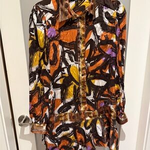 Silk Multicolor Button-Front Dress with Abstract Print